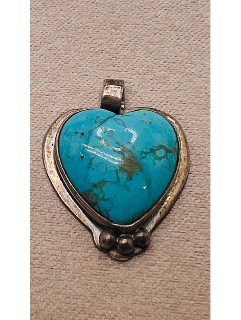 Vintage Sterling Silver Turquoise Heart Pendant Southwestern Blue Matrix 3.11g
